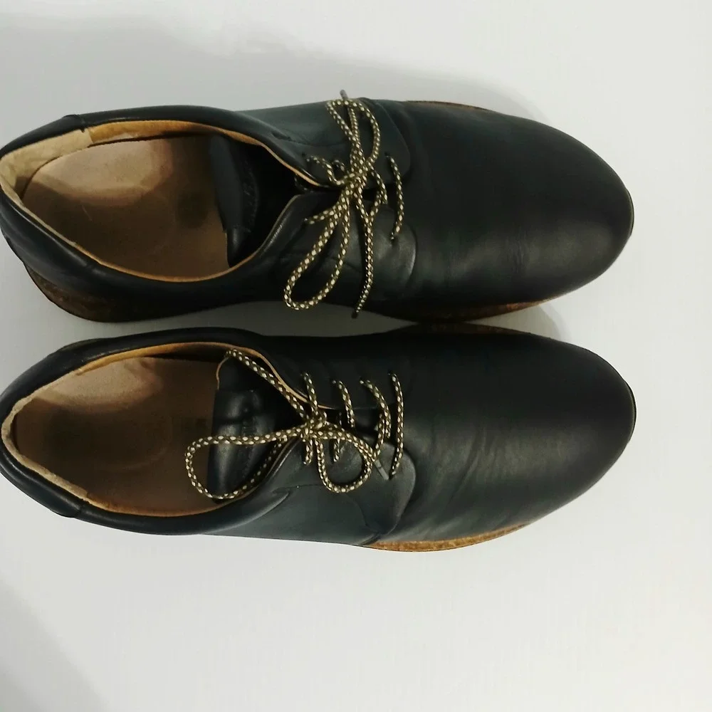 Birkenstock Wrigley Mens Black Leather Lace Up Shoes Cork Midsole US 12 EU 45 L